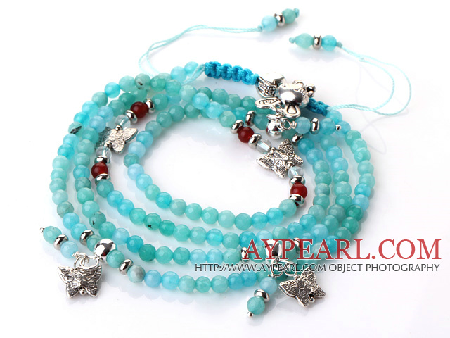 New Amazing Multi Layer Faceted Blue Jade Bracelet with Butterfly and Rabbit Accessory(can also be as necklace)