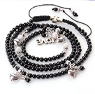 New Amazing Multi Layer Round Black Agate Bracelet with Heart Charm and Love Letter(can also be as necklace)