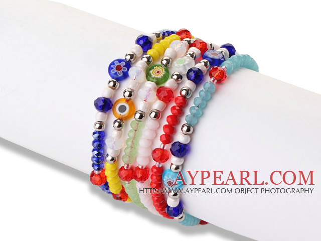 Trendy Lovely Design 6 stk Fasettert Crystal Eye Glaze perler armbånd med Justerbar String ( Rnadon Color for Glaze )