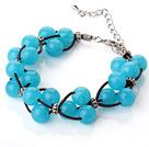 Fashion Design New Blue Acrylic Beads Leather Bracelet with Lobster Clasp