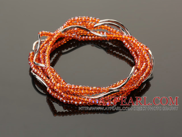 Summer Lovely Handmade Multi Strands Mini Orange Crystal Beads Bracelet
