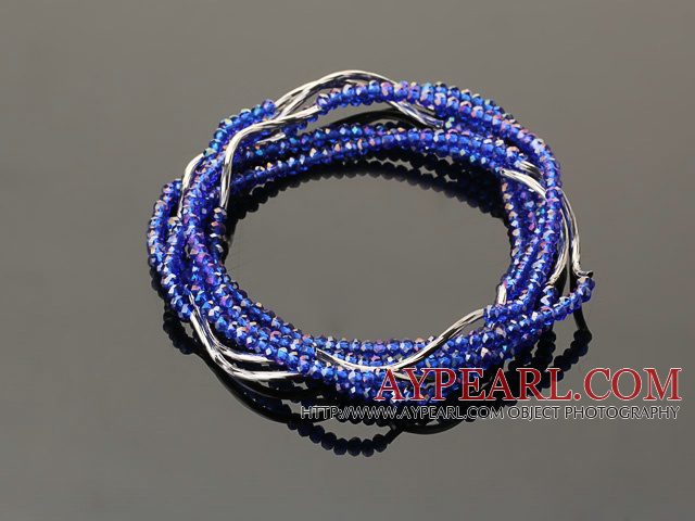 Sommar Härlig Handmade Multi Strands Mini Blue Crystal Pärlor Armband