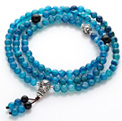 Wholesale Trendy Beautiful 108 Faceted Light Blue Agate Beads Rosary/Prayer Bracelet with Black Agate and Sterling Silver Beads Accessory