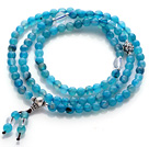 Trendy Vakker 108 Fasettert Light Blue Agate Perler Rosary / Bønn armbånd med Clear Crystal og Sølv perler