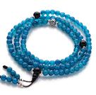 Wholesale Trendy Beautiful 108 Faceted Blue Agate Beads Rosary/Prayer Bracelet with Black Agate and Sterling Silver Beads