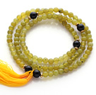 Wholesale Trendy Multi Layer Round South Korean Jade Beads Bracelet with Black Agate Beads and Yellow Tassel(can also be worn as necklace)