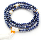 Trendy Multi Layer Round Sodalite Beads Bracelet with White Sea Shell Beads and White Tassel(can also be worn as necklace)