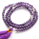 Wholesale Trendy Multi Layer Round Amethyst Beads Bracelet with Clear Crystal Beads and Purple Tassel(can also be worn as necklace)