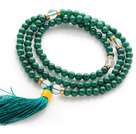 Incroyable rond vert Agate perles de chapelet / Prayer Bracelet avec perles claires ctystal et Tassel ( peut également être porté comme collier )