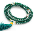 Amazing Round Green Agate margele Rozariu / Rugăciunea Bratara cu margele clare Ctystal și Tassel ( poate fi , de asemenea, purtat ca colier )