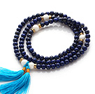 Fantastiska Round Lapis pärlor Rosenkransen / Prayer Armband med vita Sea Shell Pärlor och Blue Tassel ( kan även bäras som halsband )