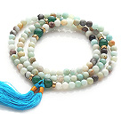 Amazing Round Amazon Stone Beads Rosary/Prayer Bracelet with Green Agate Beads and Tassel(can also be worn as necklace)