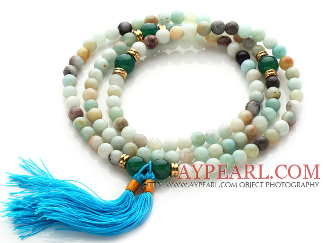 Amazing Round Amazon Stone margele Rozariu / Rugăciunea Bratara cu Green Agate margele si Tassel ( poate fi , de asemenea, purtat ca colier )