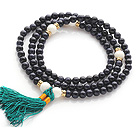 Amazing Round Blue Sandstone Beads Rosary/Prayer Bracelet with White Sea Shell Beads and Tassel(can also be worn as necklace)