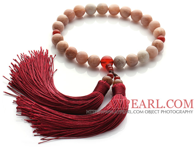 Newly Mode enkelsträngad Round Sunstone och Carnelian Holding Radband med Red Tassel