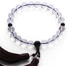Wholesale Newly Fashion Single Strand Natural Round Clear Crystal and Black Agate Holding Prayer Beads with Brown Tassel