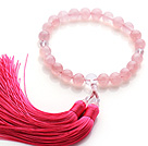 Newly Mode Single Strand Rund Rose Quartz och Clear Crystal Holding Radband med Pink Tassel