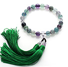 Newly Fashion Single Strand Round Fluorite and Clear Crystal Holding Prayer Beads with Green Tassel