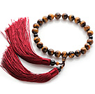 Newly Fashion Single Strand Round Tiger Eye and Black Agate Holding Prayer Beads with Red Tassel