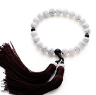 Newly Fashion Single Strand Round Howlite and Black Agate Holding Prayer Beads with White Tassel