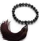 Wholesale Newly Fashion Single Strand Round Black Alabaster and Black Agate Holding Prayer Beads with Brown Tassel