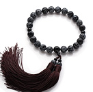 Wholesale Newly Fashion Single Strand Round Black Alabaster and Black Agate Holding Prayer Beads with Brown Tassel