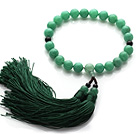 Neu Mode Single Strand Runde Aventurin und schwarz Achat Halten Gebetskette mit Green Tassel