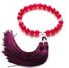 Newly Fashion Single Strand Round Rose Red Agate and Clear Crystal Holding Prayer Beads with Tassel