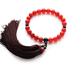 Πρόσφατες Fashion Ενιαία Δέσμη Round Carnelian και μαύρο Agate Holding Κομπολόγια με Φούντα