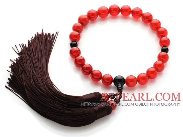 Πρόσφατες Fashion Ενιαία Δέσμη Round Carnelian και μαύρο Agate Holding Κομπολόγια με Φούντα