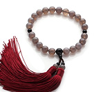 Newly Fashion Single Strand Round Grey Agate and Black Agate Holding Prayer Beads with Red Tassel