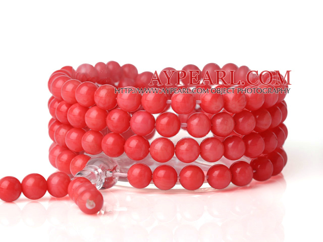 Fashion 108 Round 6mm rød korall perler Multilayer Bønn Bangle Bracelet