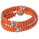 Wholesale Popular Style Double Strands Orange Color Cylinder Shape Turquoise Brown Leather Woven Wrap Bangle Bracelet