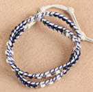 Trendy Style Popular Double Strands Round Natural Lapis And Howlite Beads White Leather Woven Wrap Bangle Bracelet With Metal Accessory