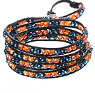 Erstaunlich Mode Multi Strands orange Kristall und Kristall-Perlen Deep Blue Black Leather Woven Wrap Armreif