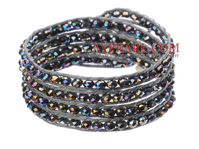 Erstaunlich Mode Multi Strands schwarz mit bunten KristallperlenWoven Wrap Armband-Armband mit Grau Wax Thema