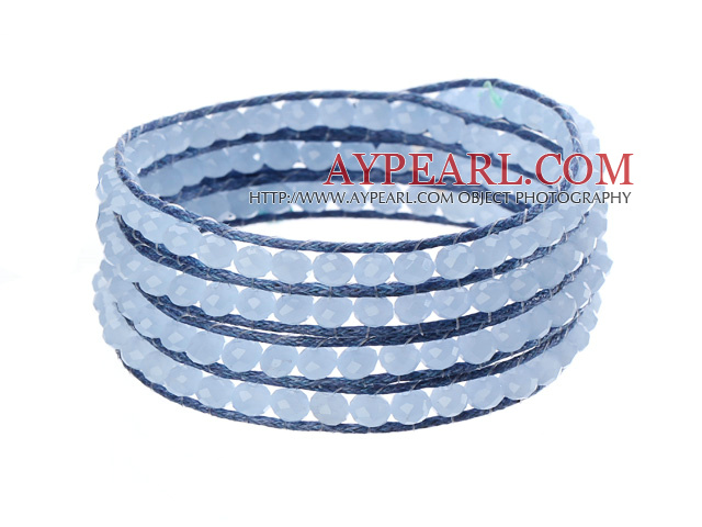 Fantastiska Fashion Multi Strands Ljus Blå Crystal Pärlor Woven Wrap Bangle Armband Med Blue Wax Tråd