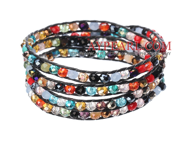 Erstaunlich Mode Multi Strands Multi Color Kristall Woven Wrap Armband-Armband mit schwarzem Wachs Thema