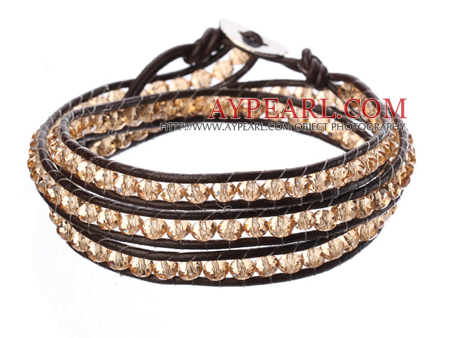 Fantastiska Fashion Multi Strands Indipink Crystal Pärlor brunt läder Woven Wrap Bangle Armband