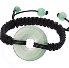 Wholesale Trendy Style Big Donut Shape Aventurine Black Thread Woven Adjustable Drawstring Bracelet
