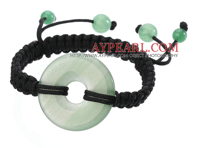 Trendy Style Big Donut Shape Aventurine Black Thread Woven Adjustable Drawstring Bracelet