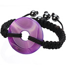 Wholesale Trendy Style Big Donut Shape Purple Agate Black Thread Woven Adjustable Drawstring Bracelet