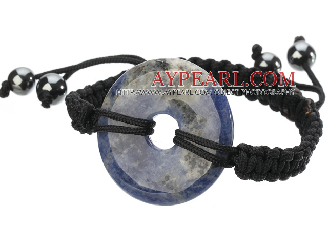 Trendig Stil Big Donut Form Sodalite Black Thread Vävd justerbar dragsko Armband