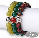 Wholesale Vintage Style 3 pcs Round South Korean Jade Green Agate and Glaze Beads Bracelet with Thai Silver Charm