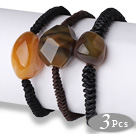 3 pcs Simple Style Irregular Shape Agate with Hand-knitted Leather Bracelets