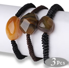 3 stk Enkel stil Uregelmessig Shape Agate med Hånd-strikket Skinn Armbånd