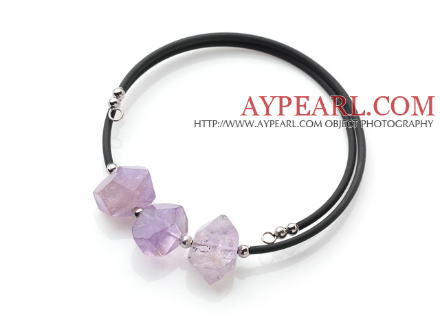 New Arrival Simple Style Irregualr Shape Amethyst with Elastic Leather Bracelet