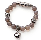 Wholesale 10mm Single Strand Faceted Grey Agate Beads Bracelet with Thai Silver Accessory