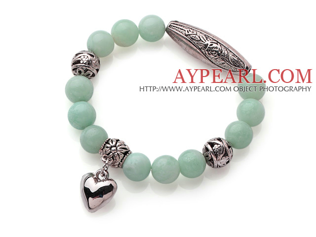 Vert 10mm ronde Amazon pierre perlée Bracelet élastique avec Thai Argent accessoire