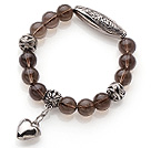Wholesale 10mm Natural Round Smoky Quartz Beaded Elastic Bracelet with Thai Silver Accessory